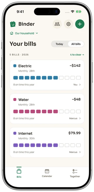 Binder’s bill list on a real iPhone